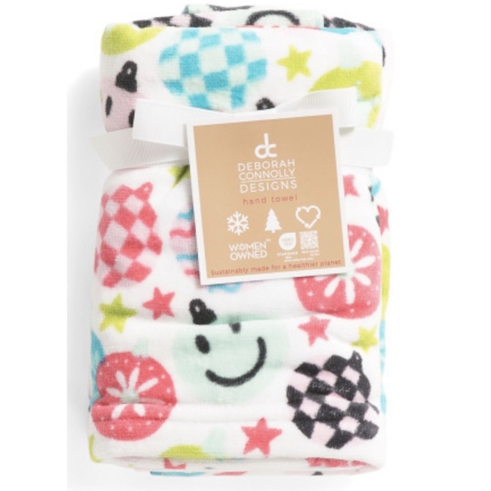 New Deborah Connolly Designs 2 Pack Hand Towels Ornaments‎ Smiley Face